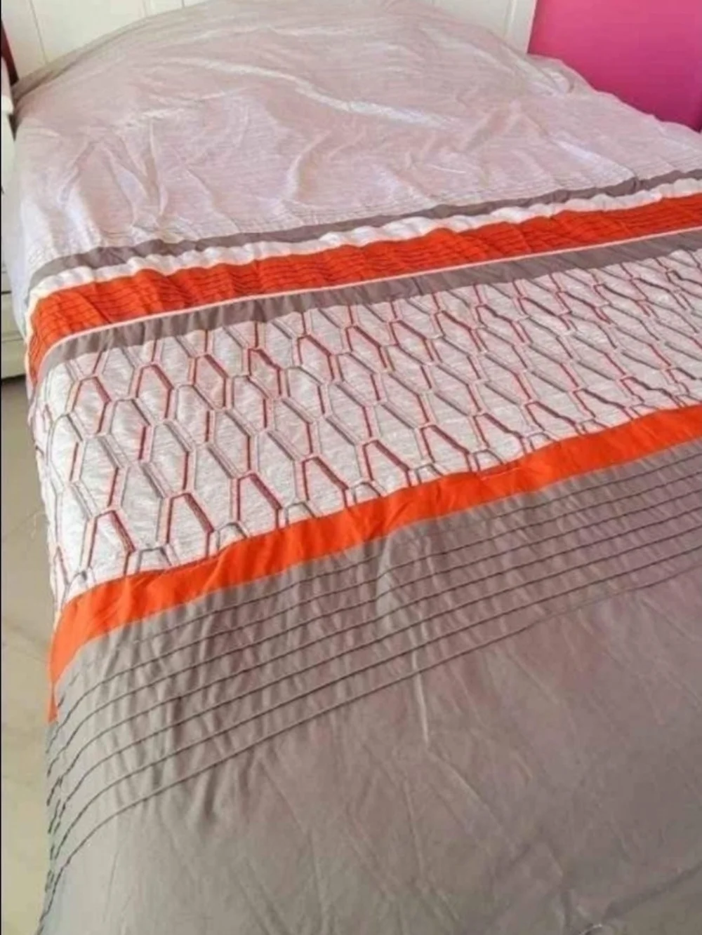 Modern Geometric Quilt Cover in Gray and Orange Bed Comforter Queen